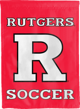 Load image into Gallery viewer, red rutgers soccer double sided house flag for man cave decor