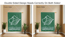 Load image into Gallery viewer, saint leo university logo reading correctly on both sides of green double sided house flag