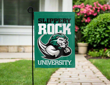 Load image into Gallery viewer, green slippery rock university double sided garden flag for yard decor