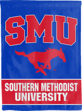 Load image into Gallery viewer, blue smu double sided house flag for college dorm decor