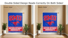 Load image into Gallery viewer, smu southern methodist university logo reading correctly on both sides of blue double sided house flag