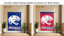 Load image into Gallery viewer, south alabama jaguars logo reading correctly on both sides of blue and red double sided house flag