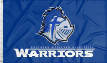 Load image into Gallery viewer, blue southern wesleyan university warriors flag for college dorm decor