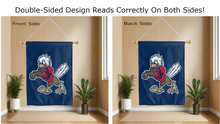 Load image into Gallery viewer, sparky the eagle logo reading correctly on both sides of blue liberty university house flag