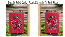 Load image into Gallery viewer, st john's mascot logo reading correctly on both sides of red double sided garden flag