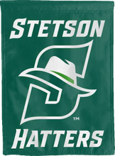 Load image into Gallery viewer, green stetson university hatters double sided house flag for game day decor