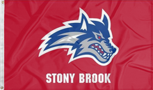 Load image into Gallery viewer, red stony brook seawolves flag for college dorm decor