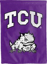 Load image into Gallery viewer, purple tcu double sided house flag for college dorm decor