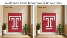 Load image into Gallery viewer, temple university logo reading correctly on both sides of red double sided house flag