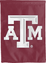 Load image into Gallery viewer, maroon texas a&M double sided house flag with three d atm logo for college dorm decor