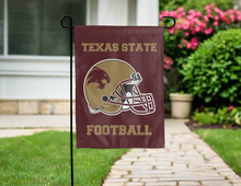 Load image into Gallery viewer, texas state bobcats football garden flag hung outside for yard decor