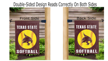 Load image into Gallery viewer, texas state softball logo reading correctly on both sides of garden flag