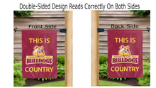 Load image into Gallery viewer, this is brooklyn college bulldogs country logo reading correctly on both sides of maroon double sided garden flag