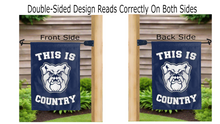 Load image into Gallery viewer, this is butler bulldogs country logo reading correctly on both sides of blue double sided garden flag
