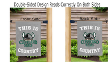 Load image into Gallery viewer, this is cleveland state country logo reading correctly on both sides of grey double sided garden flag