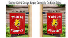 Load image into Gallery viewer, this is ferris state country logo reading correctly on both sides of red double sided garden flag