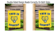 Load image into Gallery viewer, this is fort valley state wildcats country logo reading correctly on both sides of gold double sided garden flag
