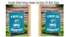 Load image into Gallery viewer, this is hpu sharks country logo reading correctly on both sides of light blue double sided garden flag