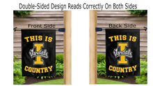 Load image into Gallery viewer, this is idaho vandals logo reading correctly on both sides of black garden flag