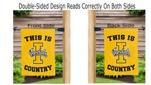 Load image into Gallery viewer, this is idaho vandals logo reading correctly on both sides of gold garden flag