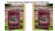 Load image into Gallery viewer, this is kutztown golden bears country logo reading correctly on both sides of maroon double sided garden flag