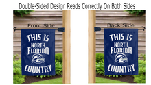 Load image into Gallery viewer, this is north florida ospreys country logo reading correctly on both sides of blue double sided garden flag
