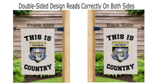 Load image into Gallery viewer, this is purdue fort wayne country logo reading correctly on both sides of grey double sided garden flag
