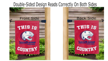 Load image into Gallery viewer, this is south alabama jaguars country logo reading correctly on both sides of red double sided garden flag