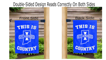 Load image into Gallery viewer, this is sycamores country logo reading correctly on both sides of blue garden flag