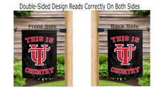 Load image into Gallery viewer, this is tampa spartans country logo reading correctly on both sides of black double sided garden flag