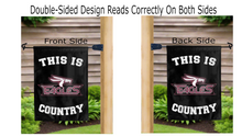 Load image into Gallery viewer, this is texas a&M university texarkana eagles country logo reading correctly on both sides of black double sided garden flag