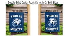 Load image into Gallery viewer, this is the citadel country logo reading correctly on both sides of blue garden flag