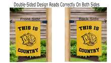 Load image into Gallery viewer, this is uapb golden lions country logo reading correctly on both sides of gold double sided garden flag