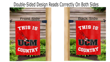 Load image into Gallery viewer, this is ucm country logo reading correctly on both sides of garden flag