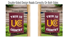 Load image into Gallery viewer, this is university of charleston country logo reading correctly on both sides of maroon double sided garden flag
