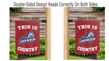 Load image into Gallery viewer, this is usc aiken pacers country logo reading correctly on both sides of red double sided garden flag