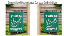Load image into Gallery viewer, this is usf bulls country logo reading correctly on both sides of green garden flag
