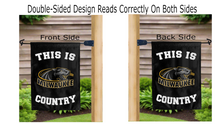 Load image into Gallery viewer, this is uw milwaukee panthers country logo reading correctly on both sides of black double sided garden flag