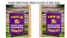 Load image into Gallery viewer, this is western illinois leathernecks country logo reading correctly on both sides of garden flag