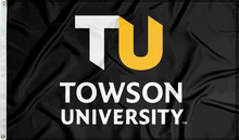 Load image into Gallery viewer, black towson university double sided flag for college dorm decor