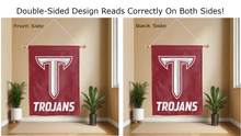 Load image into Gallery viewer, troy trojans logo reading correctly on both sides of red double sided house flag