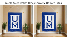 Load image into Gallery viewer, u of m logo reading correctly on both sides of university of memphis double sided house flag