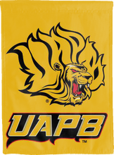 Load image into Gallery viewer, gold uapb golden lions double sided house flag for game day decor