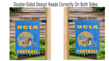 Load image into Gallery viewer, ucla football logo reading correctly on both sides of blue double sided garden flag