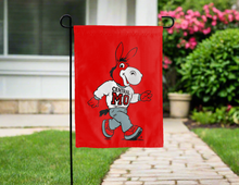Load image into Gallery viewer, red ucm double sided garden flag with mo the mule logo for yard decor
