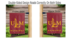 Load image into Gallery viewer, ulm warhawks logo reading correctly on both sides of double sided garden flag