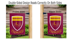 Load image into Gallery viewer, ulm warhawks shield and talons out logo reading correctly on both sides of double sided garden flag