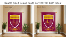 Load image into Gallery viewer, ulm warhawks shield and talons out logo reading correctly on both sides of double sided house flag