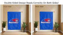 Load image into Gallery viewer, umass lowell logo reading correctly on both sides of blue double sided house flag