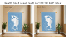 Load image into Gallery viewer, unc tar heels foot logo reading correctly on both sides of blue double sided house flag